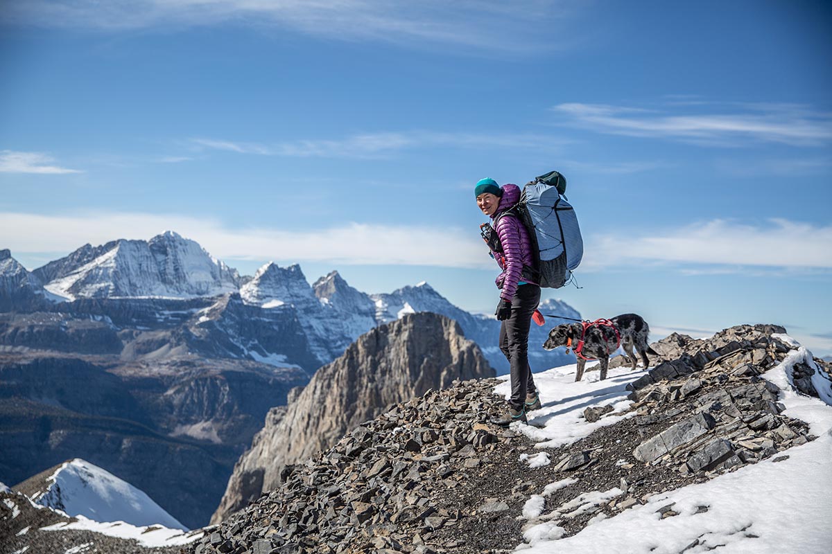 Hiking boot (wearing heavy backpack on mountain top)